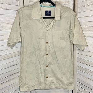 Caribbean Joe Light Tan Two Tone Palm Tree Print Short Sleeve Button Down